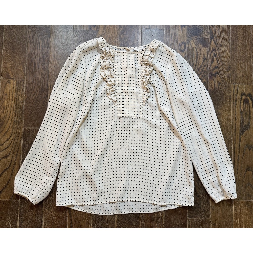 J. Crew Blouse Top Women's Size‎ 2 Long Sleeve Pullover Ruffle Front White Black
